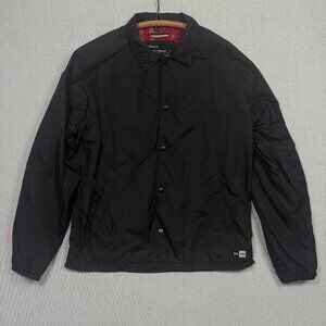 RVCA Coaches Jacket Red Bandana Lining Snap Button Front Black Nylon Size S